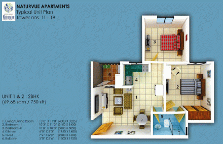 Jaypee Naturvue Apartments 2bhk Floor Plan